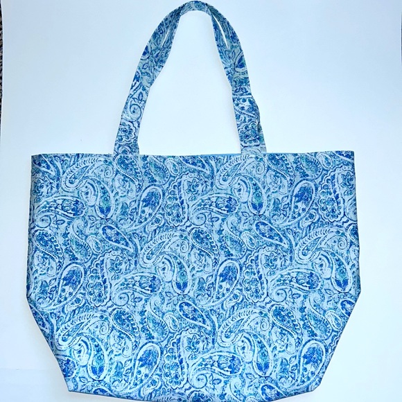 HAND CRAFTED Tote Bag Fabric Blue Paisley Swirl All Purpose Carrying Purse - Picture 3 of 5